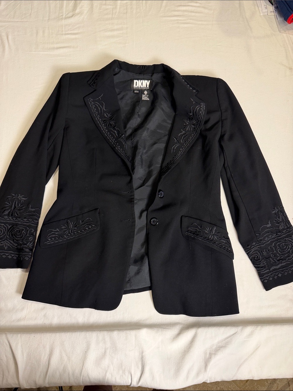 Vintage DKNY Black Embroidered Women's Blazer Jacket